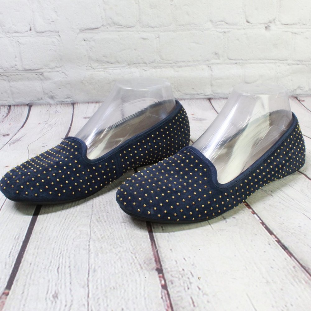UGG Alloway Blue Suede Studded Sheepskin Lined Ballet Flats Shoes US 7.5 - Picture 2 of 9